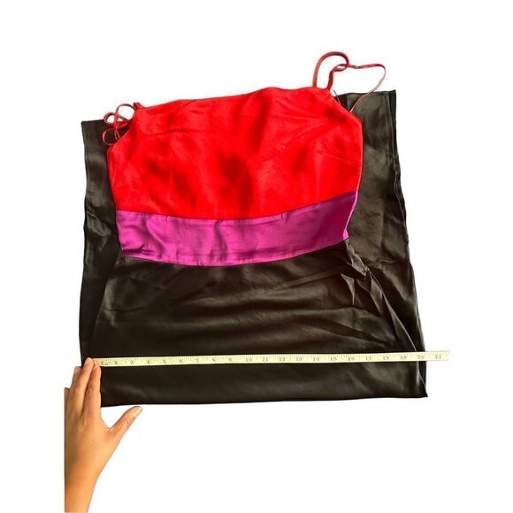 Express - Satin Color Block Tier Cowl Neck Midi Slip Dress - Small/ Red/Purple/B - Picture 7 of 16